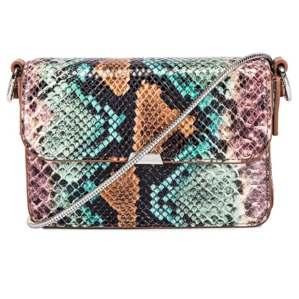 All Saints Silver Mini Flap Bag Green Multi (NWT)